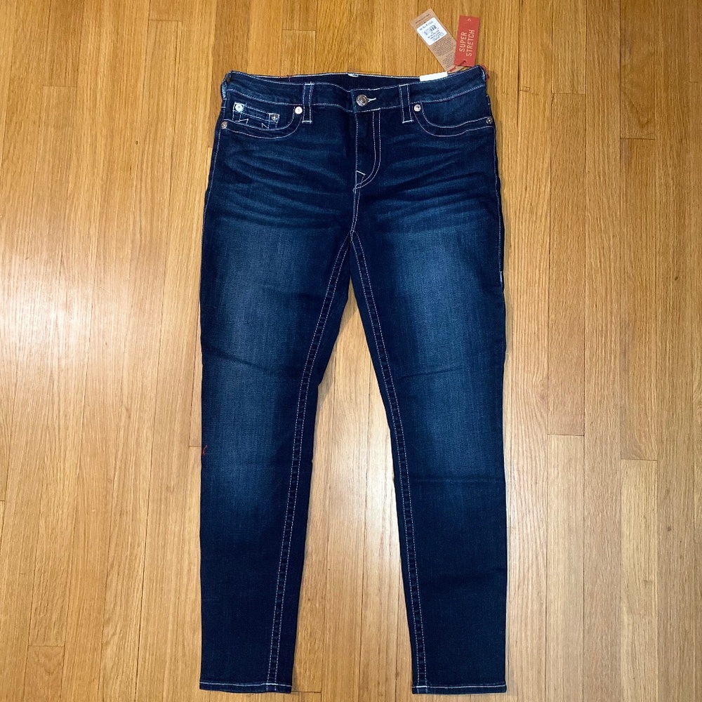 NWT TR True Religion Super Stretch Skinny Dark Wash Jeans Plus Size 34
